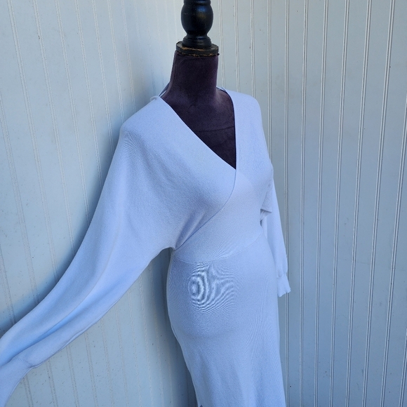 Women’s Knit Sweater Dress White Viscose V-neck Winter Bat Long Sleeve Ribbed M - Picture 4 of 14